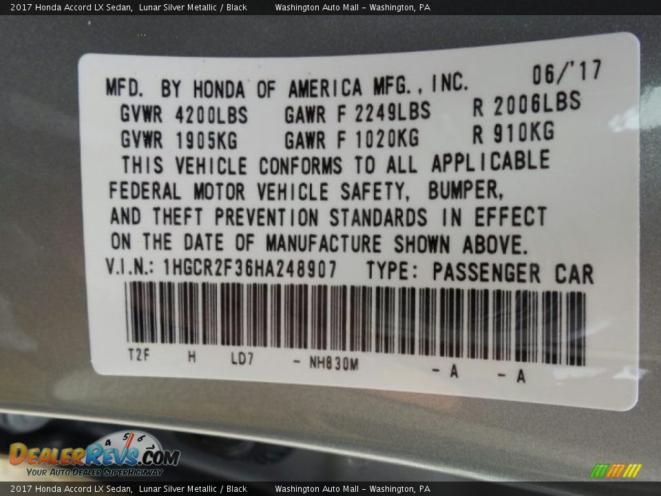 2017 Honda Accord LX Sedan Lunar Silver Metallic / Black Photo #8