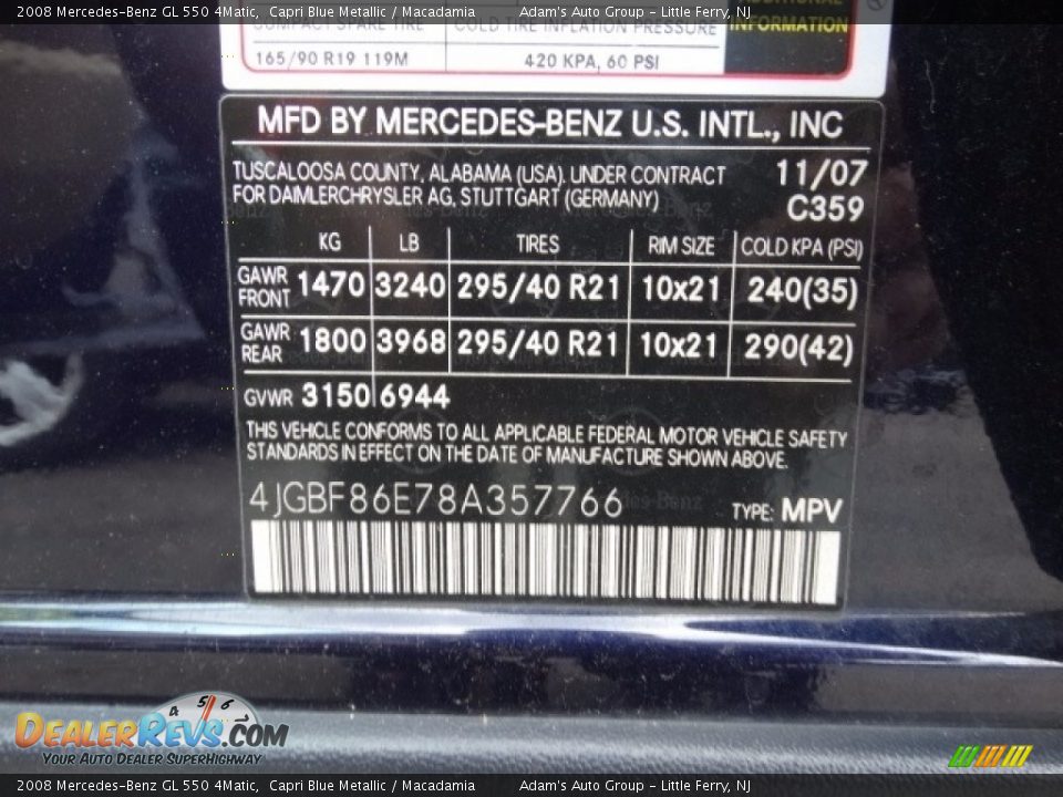 2008 Mercedes-Benz GL 550 4Matic Capri Blue Metallic / Macadamia Photo #15