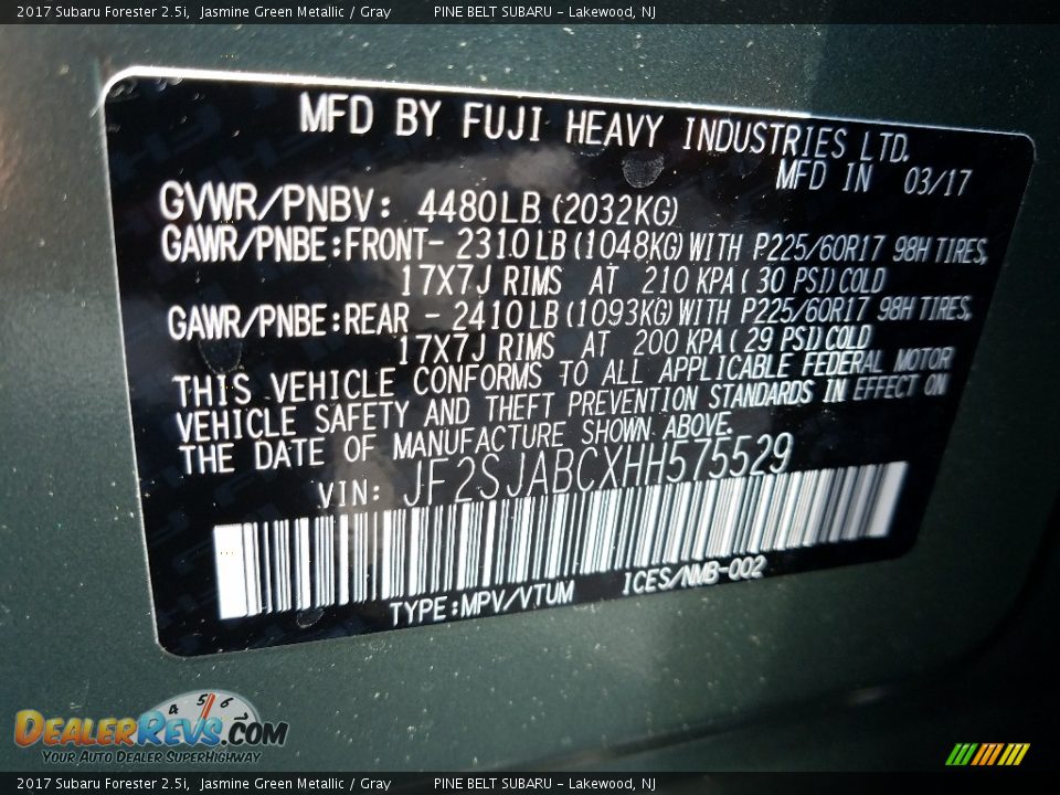 2017 Subaru Forester 2.5i Jasmine Green Metallic / Gray Photo #8