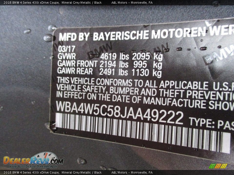 2018 BMW 4 Series 430i xDrive Coupe Mineral Grey Metallic / Black Photo #19