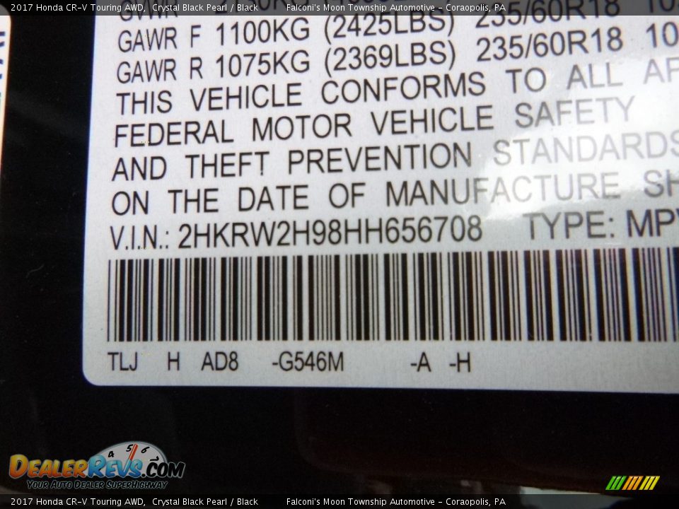 2017 Honda CR-V Touring AWD Crystal Black Pearl / Black Photo #11