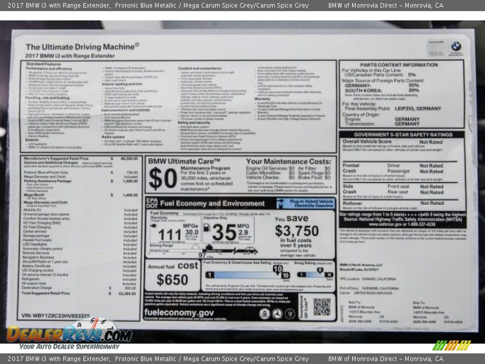 2017 BMW i3 with Range Extender Protonic Blue Metallic / Mega Carum Spice Grey/Carum Spice Grey Photo #10