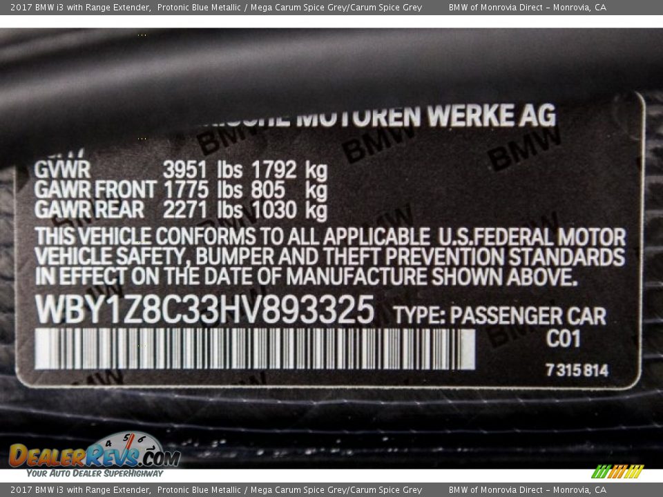 2017 BMW i3 with Range Extender Protonic Blue Metallic / Mega Carum Spice Grey/Carum Spice Grey Photo #11