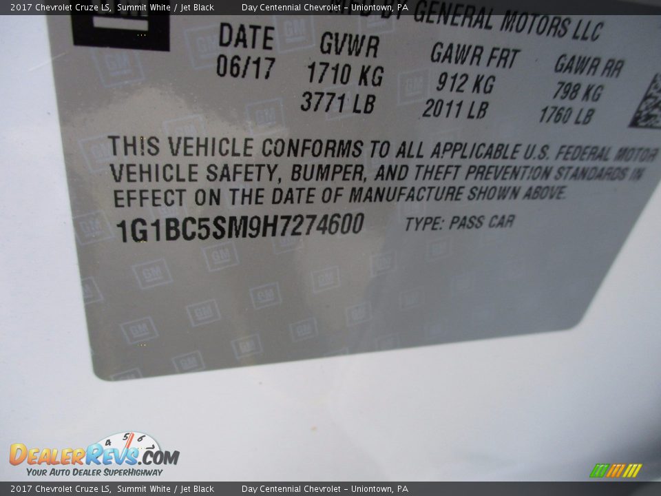 2017 Chevrolet Cruze LS Summit White / Jet Black Photo #19