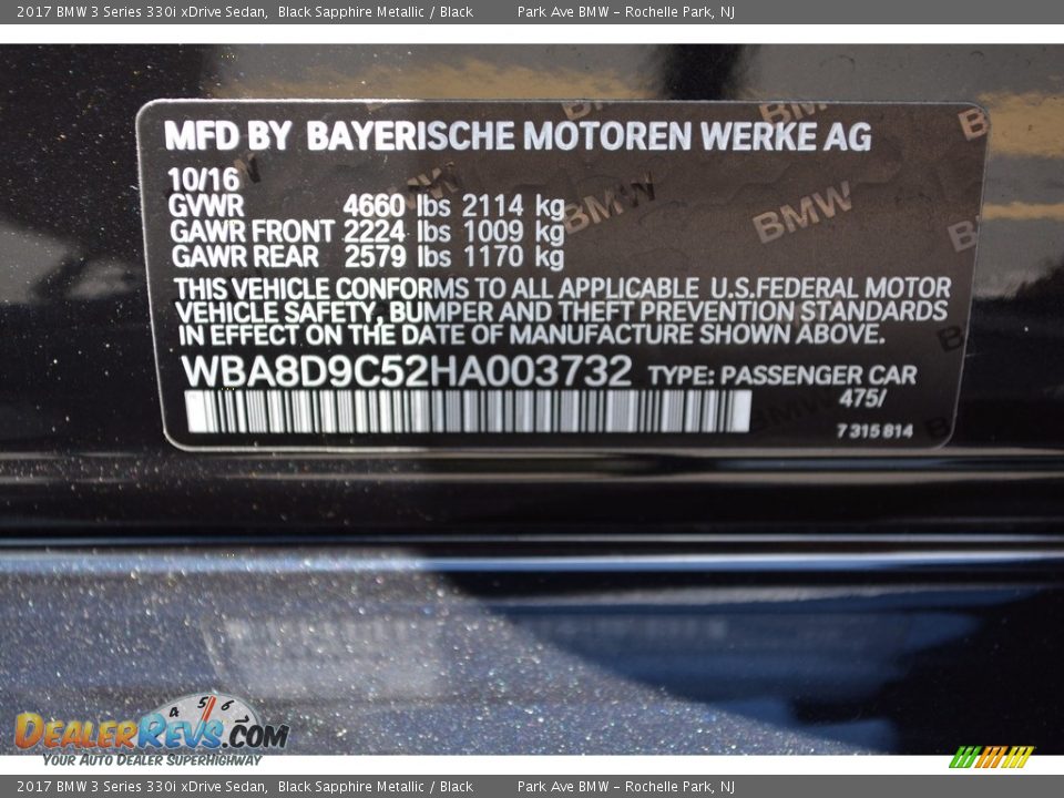 2017 BMW 3 Series 330i xDrive Sedan Black Sapphire Metallic / Black Photo #33