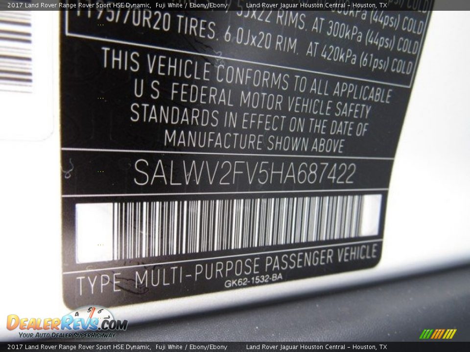 2017 Land Rover Range Rover Sport HSE Dynamic Fuji White / Ebony/Ebony Photo #22
