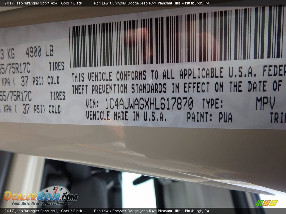 2017 Jeep Wrangler Sport 4x4 Gobi / Black Photo #15