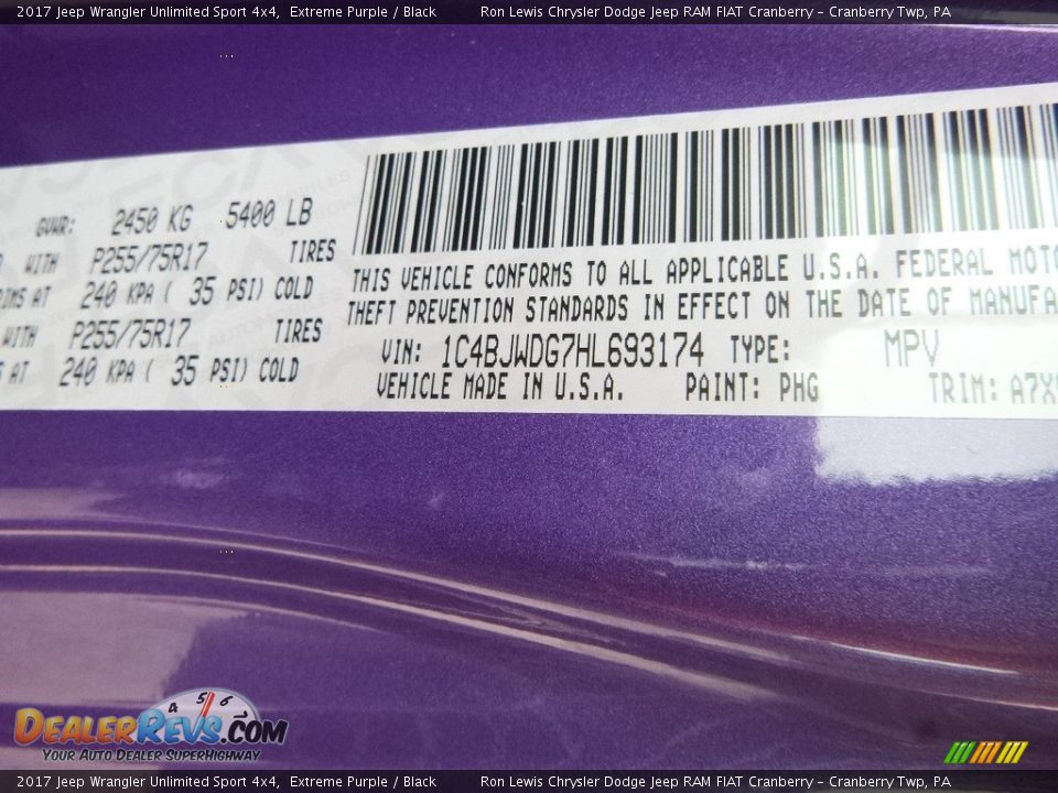 2017 Jeep Wrangler Unlimited Sport 4x4 Extreme Purple / Black Photo #16