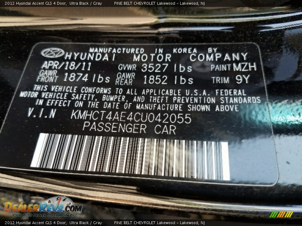 2012 Hyundai Accent GLS 4 Door Ultra Black / Gray Photo #16