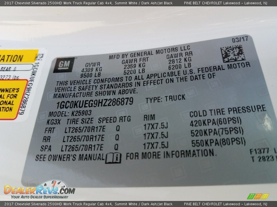 2017 Chevrolet Silverado 2500HD Work Truck Regular Cab 4x4 Summit White / Dark Ash/Jet Black Photo #9