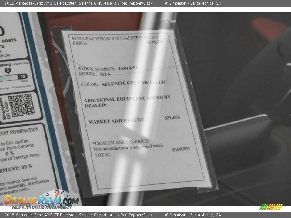 Info Tag of 2018 Mercedes-Benz AMG GT Roadster Photo #12