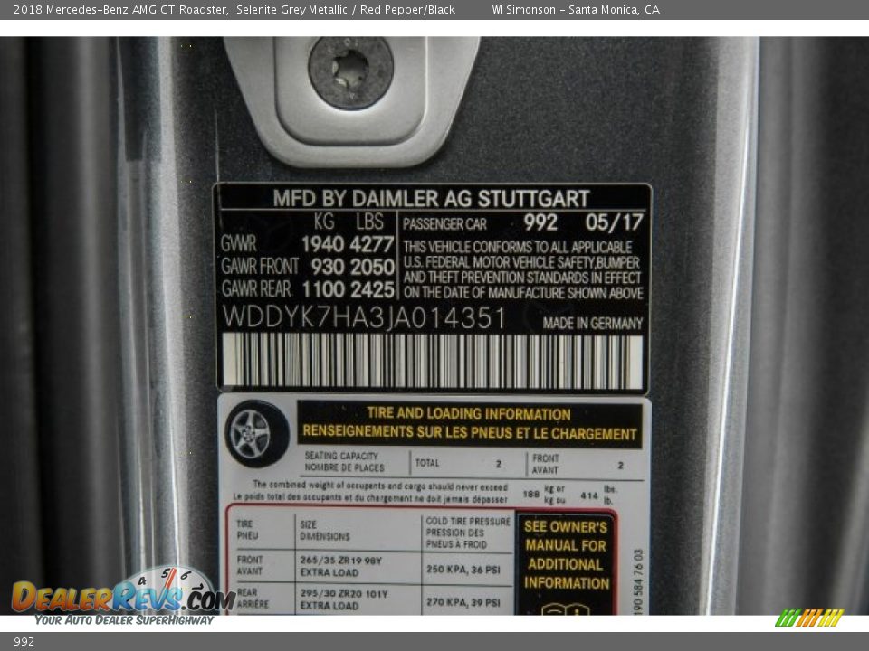 Mercedes-Benz Color Code 992 Selenite Grey Metallic