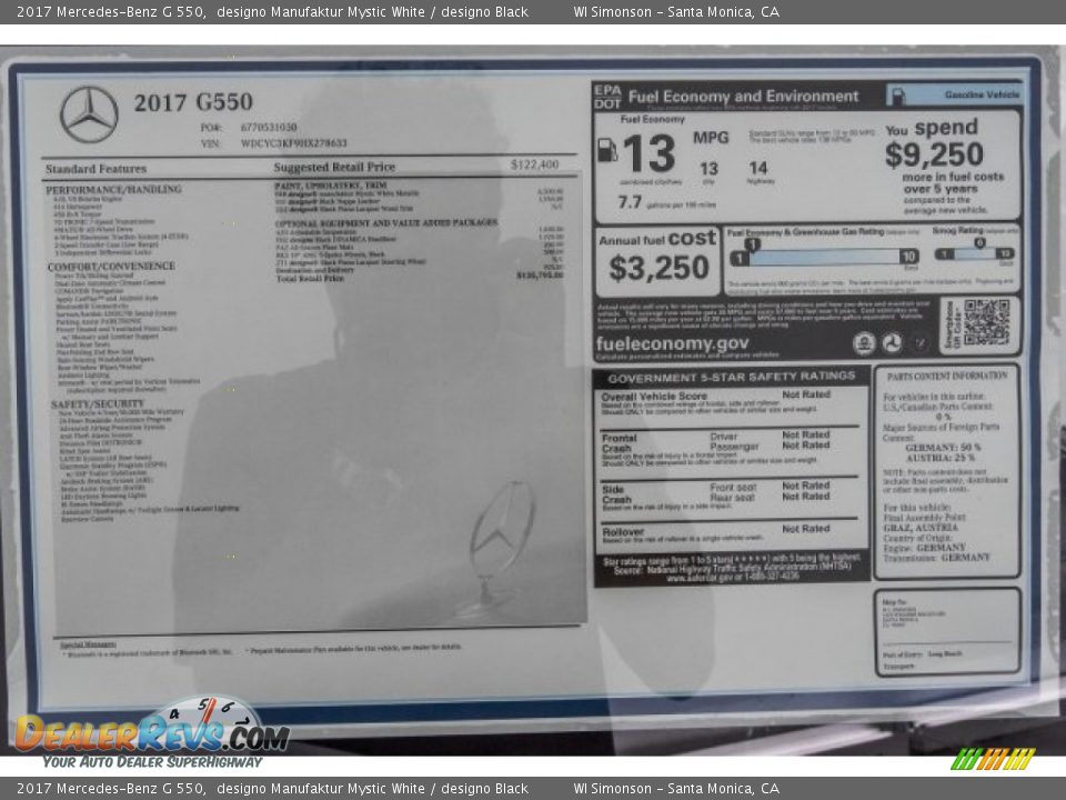 2017 Mercedes-Benz G 550 designo Manufaktur Mystic White / designo Black Photo #11