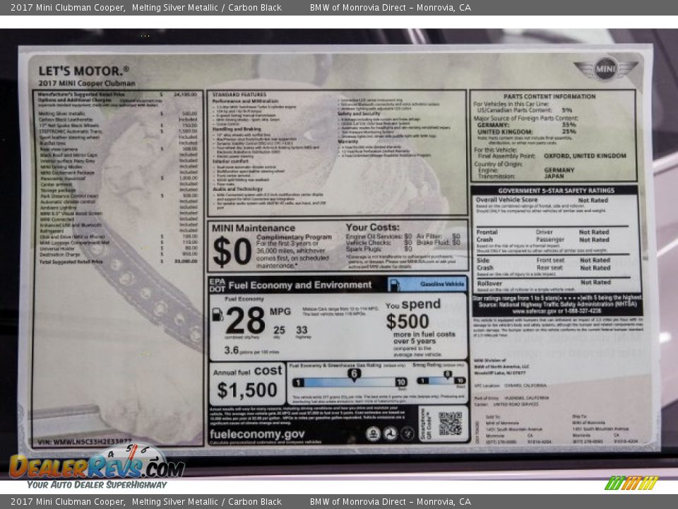 2017 Mini Clubman Cooper Melting Silver Metallic / Carbon Black Photo #10