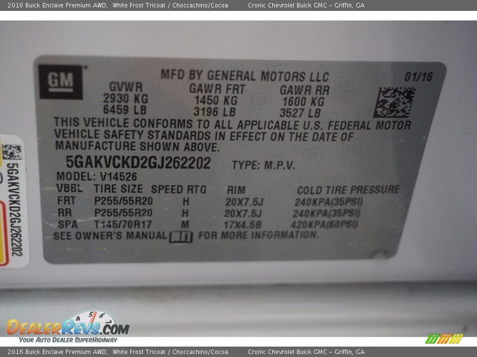 2016 Buick Enclave Premium AWD White Frost Tricoat / Choccachino/Cocoa Photo #16