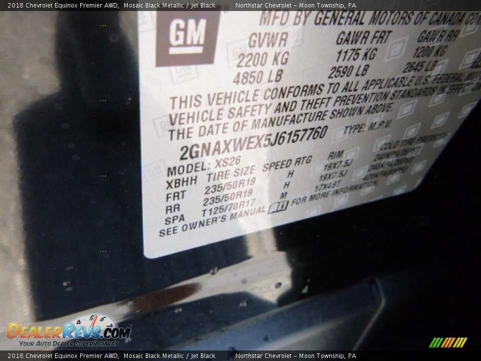 2018 Chevrolet Equinox Premier AWD Mosaic Black Metallic / Jet Black Photo #17