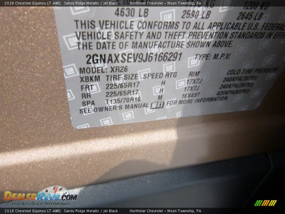 2018 Chevrolet Equinox LT AWD Sandy Ridge Metallic / Jet Black Photo #17