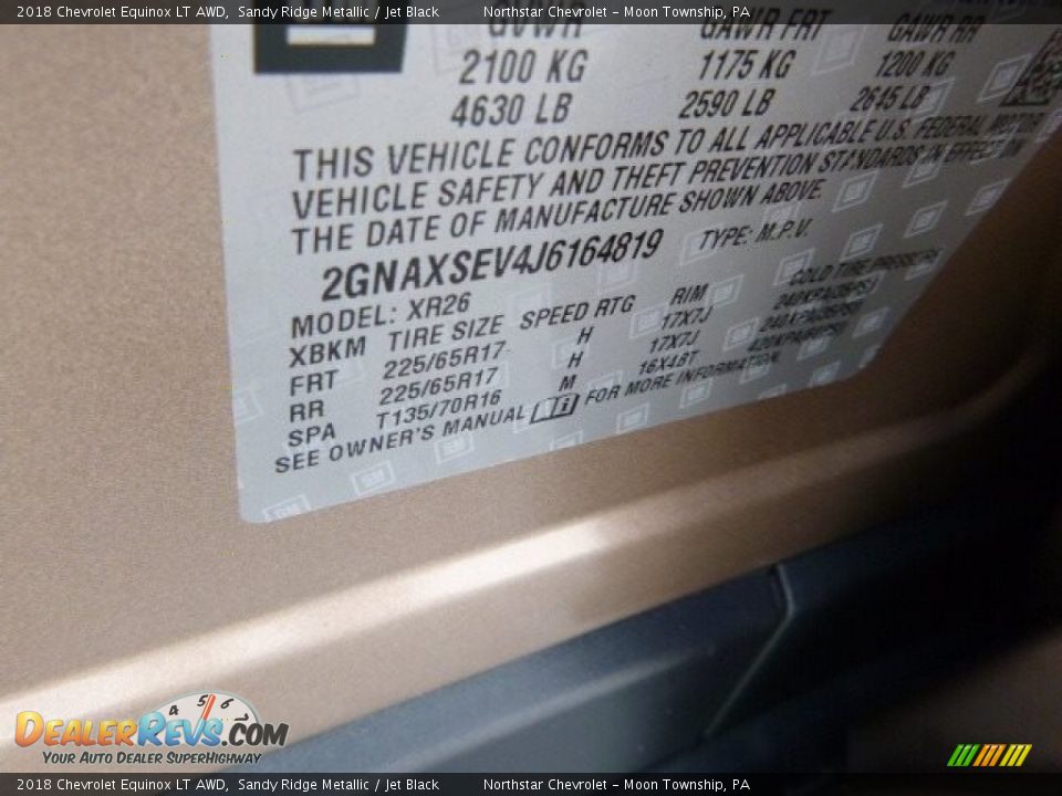 2018 Chevrolet Equinox LT AWD Sandy Ridge Metallic / Jet Black Photo #16