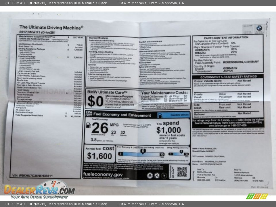 2017 BMW X1 sDrive28i Mediterranean Blue Metallic / Black Photo #10