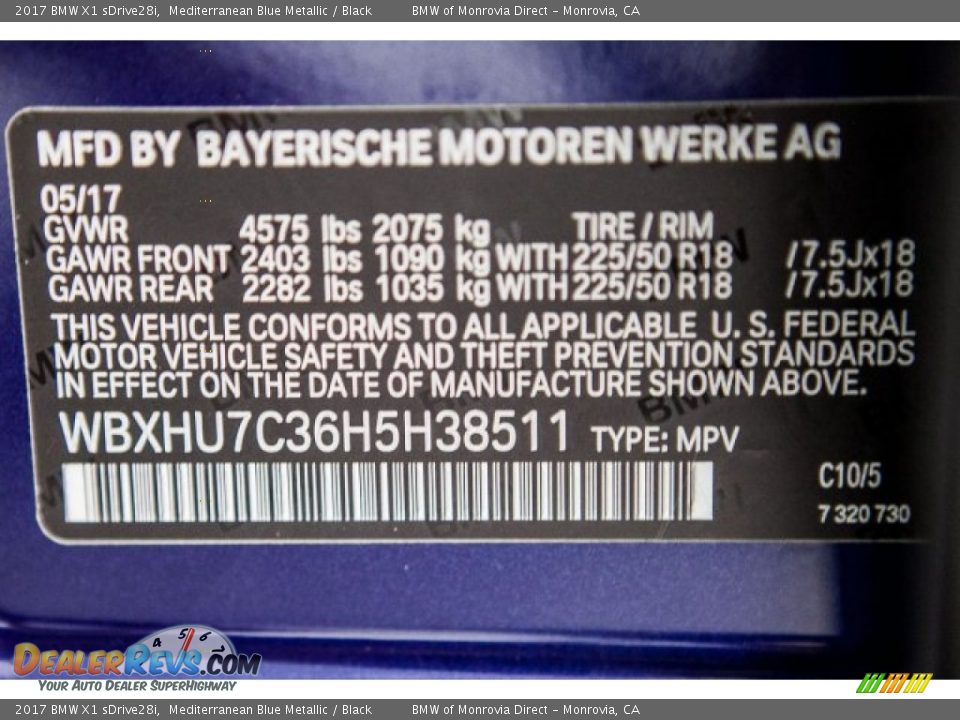 2017 BMW X1 sDrive28i Mediterranean Blue Metallic / Black Photo #11