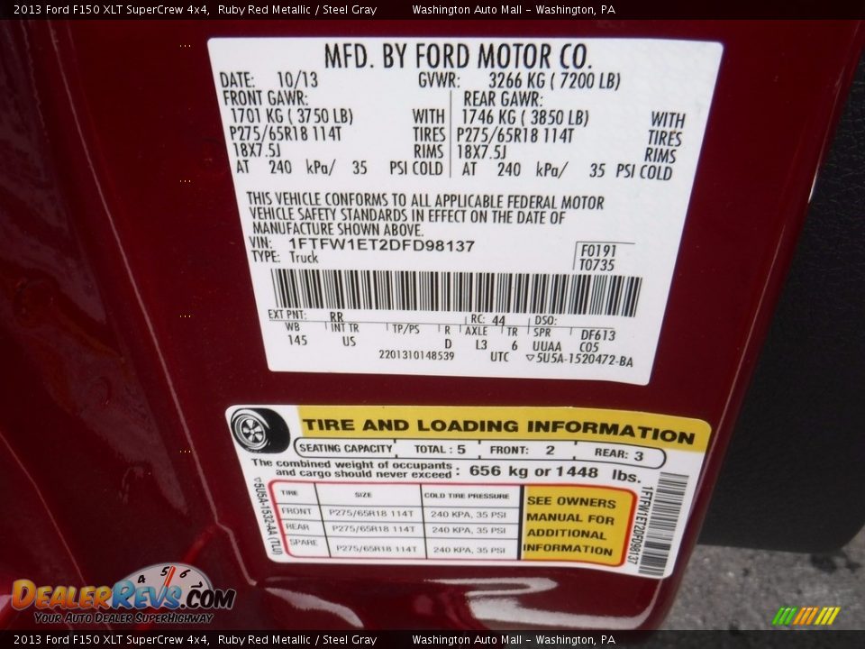 2013 Ford F150 XLT SuperCrew 4x4 Ruby Red Metallic / Steel Gray Photo #34