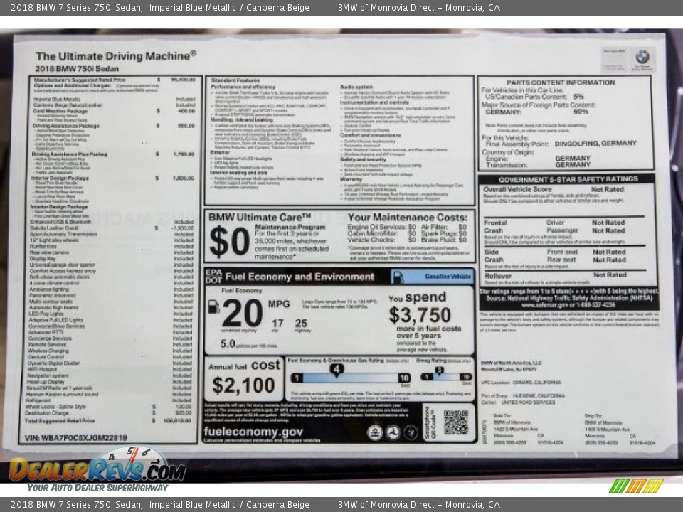 2018 BMW 7 Series 750i Sedan Imperial Blue Metallic / Canberra Beige Photo #10
