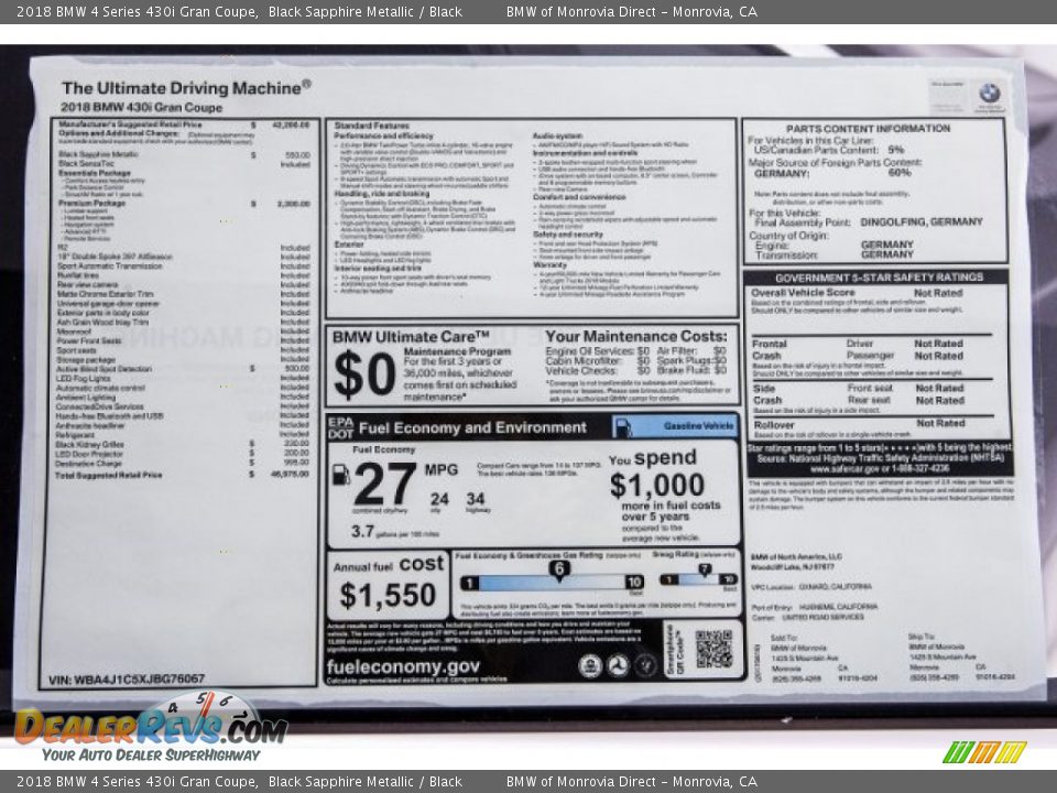 2018 BMW 4 Series 430i Gran Coupe Black Sapphire Metallic / Black Photo #10