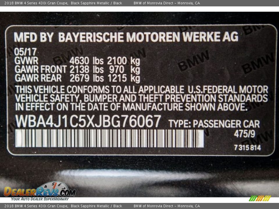 2018 BMW 4 Series 430i Gran Coupe Black Sapphire Metallic / Black Photo #11