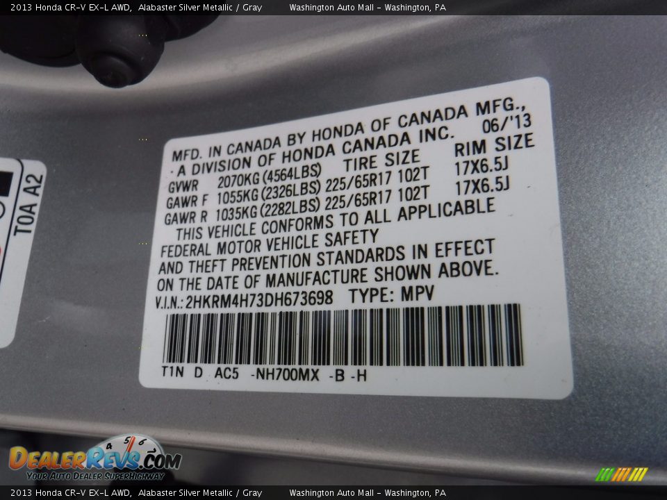 2013 Honda CR-V EX-L AWD Alabaster Silver Metallic / Gray Photo #29