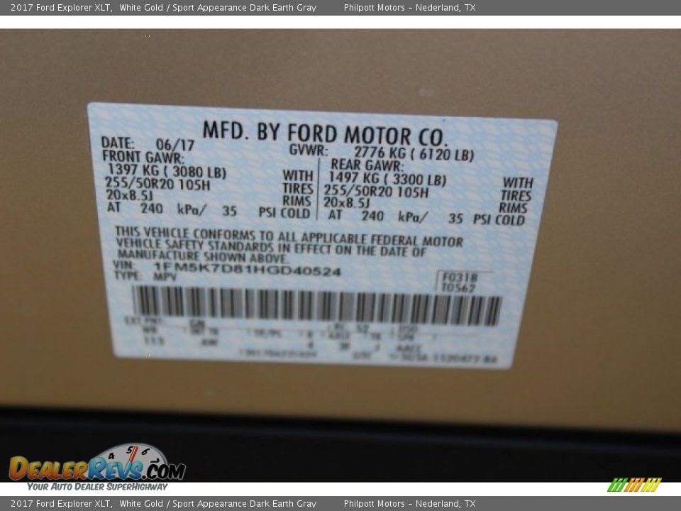 2017 Ford Explorer XLT White Gold / Sport Appearance Dark Earth Gray Photo #33