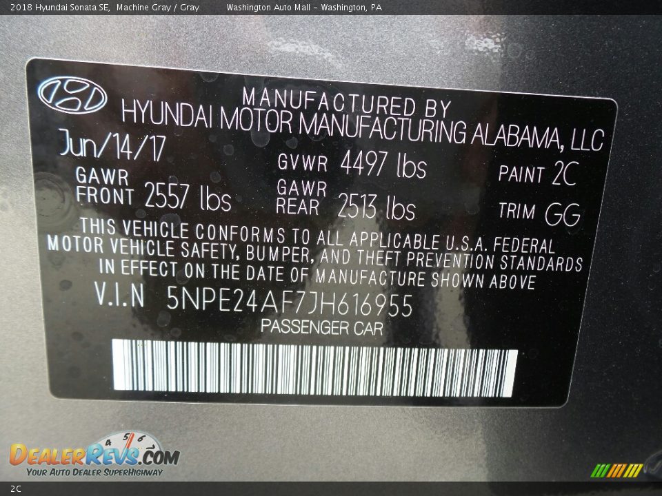 Hyundai Color Code 2C Machine Gray