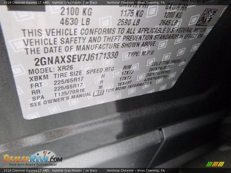 2018 Chevrolet Equinox LT AWD Nightfall Gray Metallic / Jet Black Photo #17