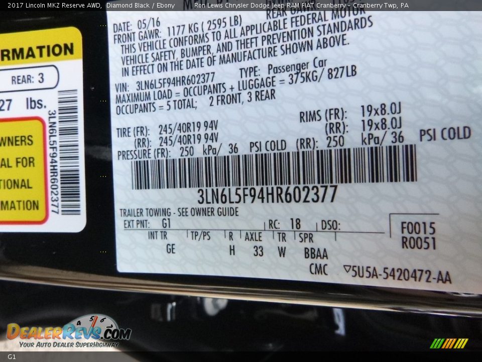 Lincoln Color Code G1 Diamond Black