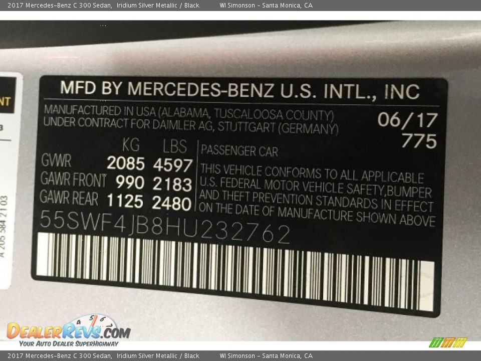 2017 Mercedes-Benz C 300 Sedan Iridium Silver Metallic / Black Photo #10