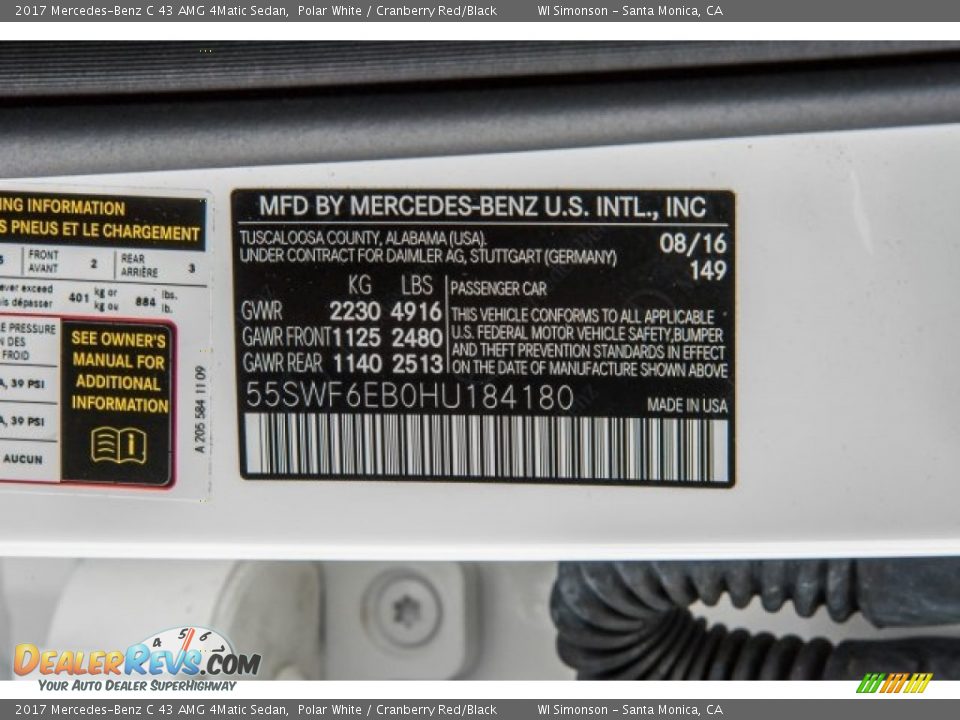 2017 Mercedes-Benz C 43 AMG 4Matic Sedan Polar White / Cranberry Red/Black Photo #10