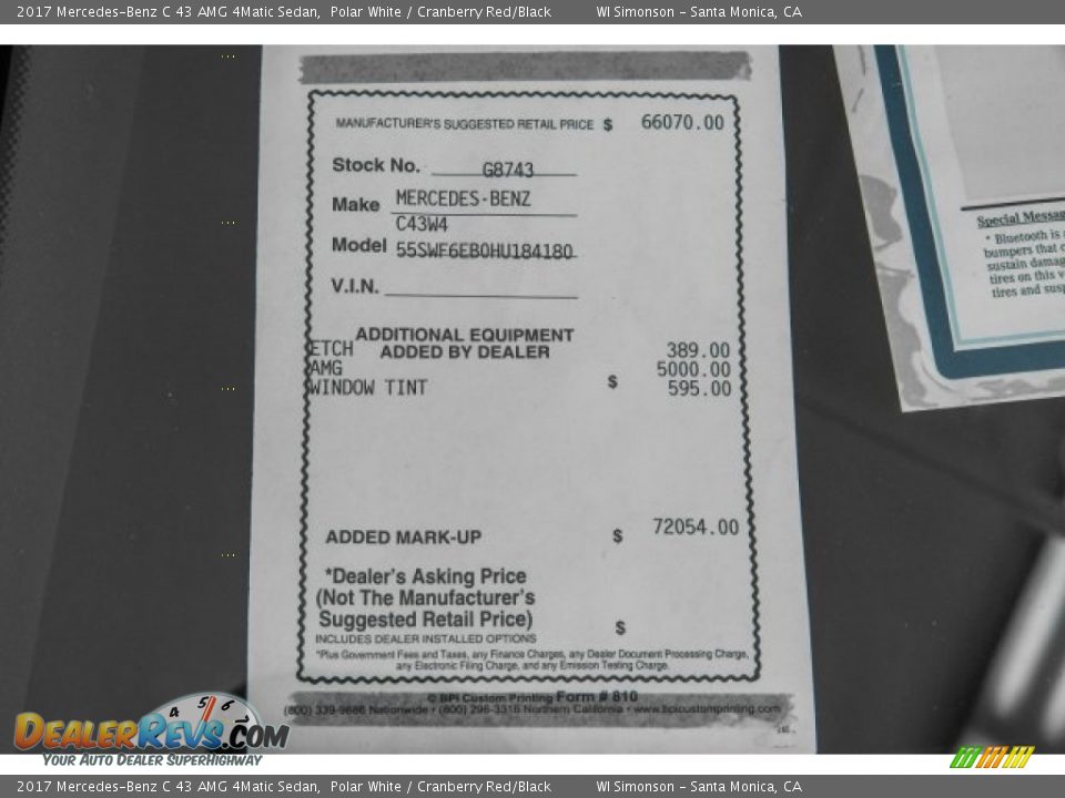 2017 Mercedes-Benz C 43 AMG 4Matic Sedan Polar White / Cranberry Red/Black Photo #11
