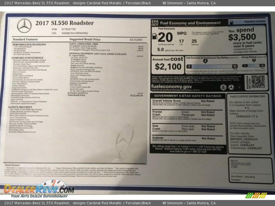 2017 Mercedes-Benz SL 550 Roadster designo Cardinal Red Metallic / Porcelain/Black Photo #12