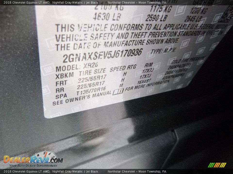 2018 Chevrolet Equinox LT AWD Nightfall Gray Metallic / Jet Black Photo #17