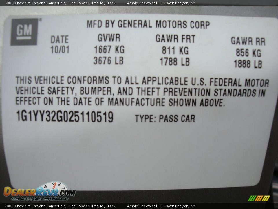 2002 Chevrolet Corvette Convertible Light Pewter Metallic / Black Photo #15