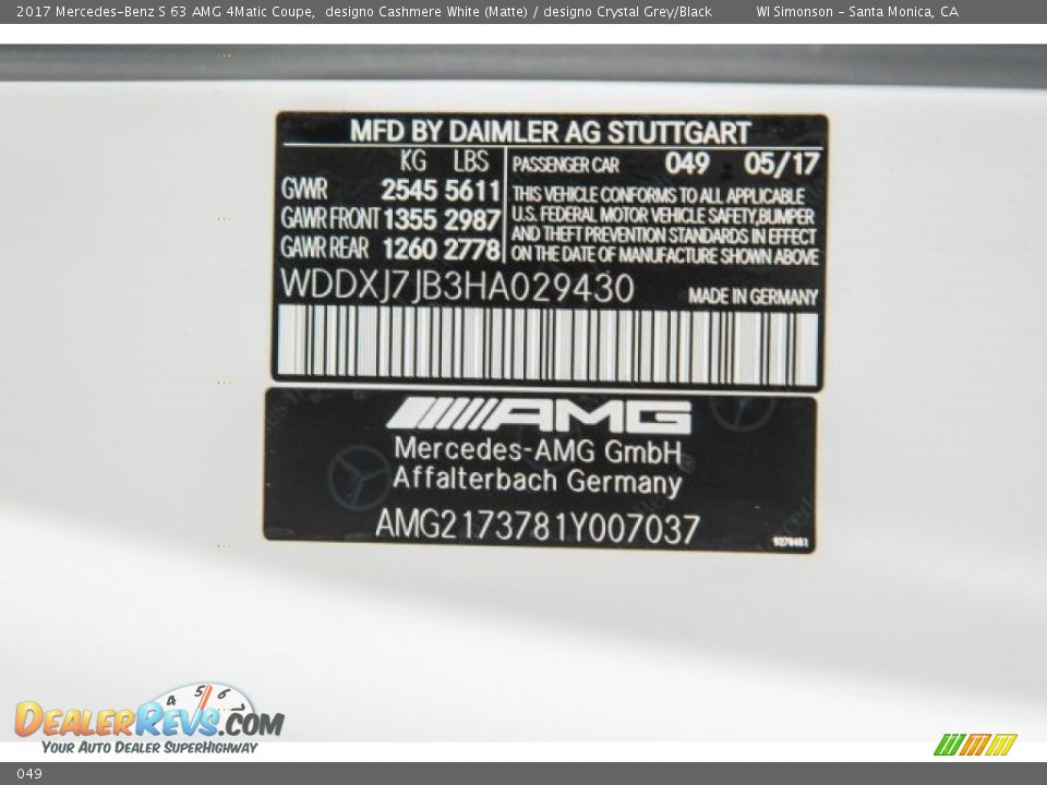 Mercedes-Benz Color Code 049 designo Cashmere White (Matte)