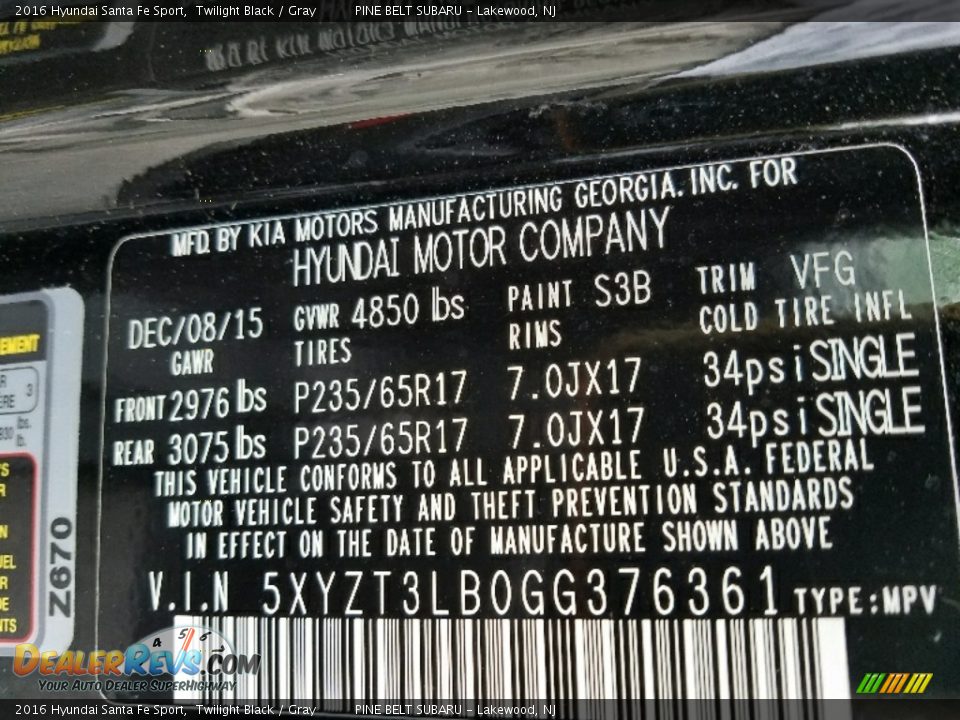 2016 Hyundai Santa Fe Sport Twilight Black / Gray Photo #25
