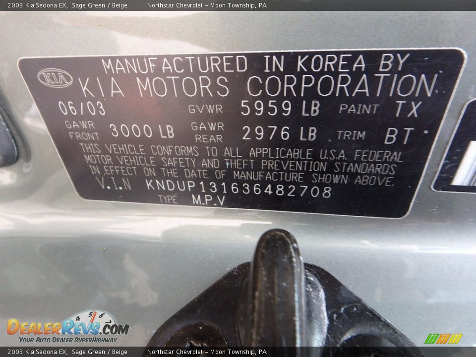 2003 Kia Sedona EX Sage Green / Beige Photo #14