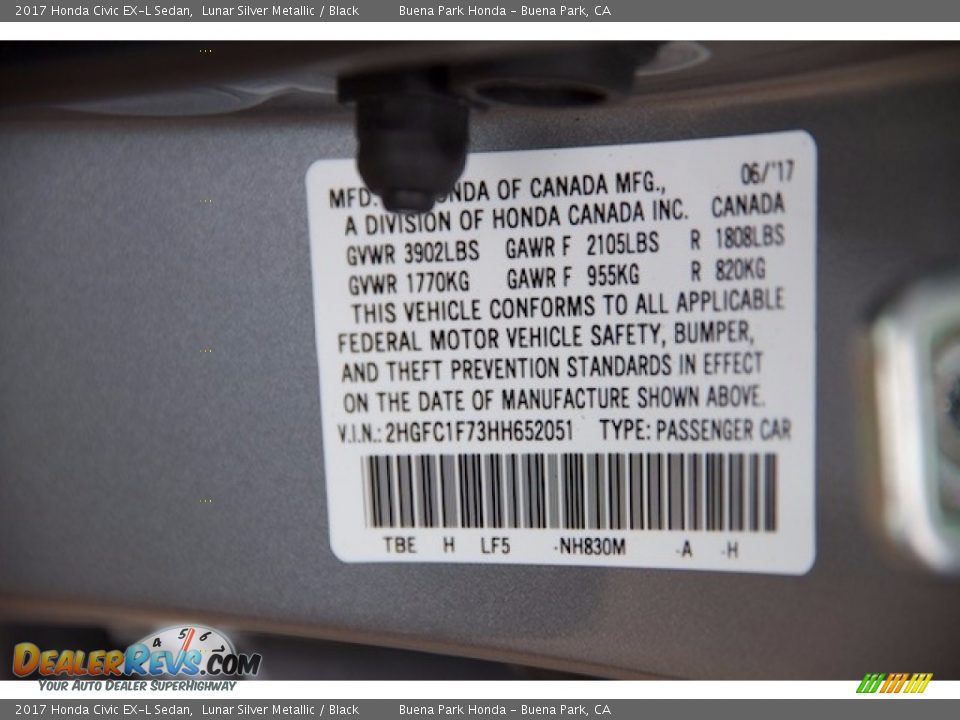 2017 Honda Civic EX-L Sedan Lunar Silver Metallic / Black Photo #19