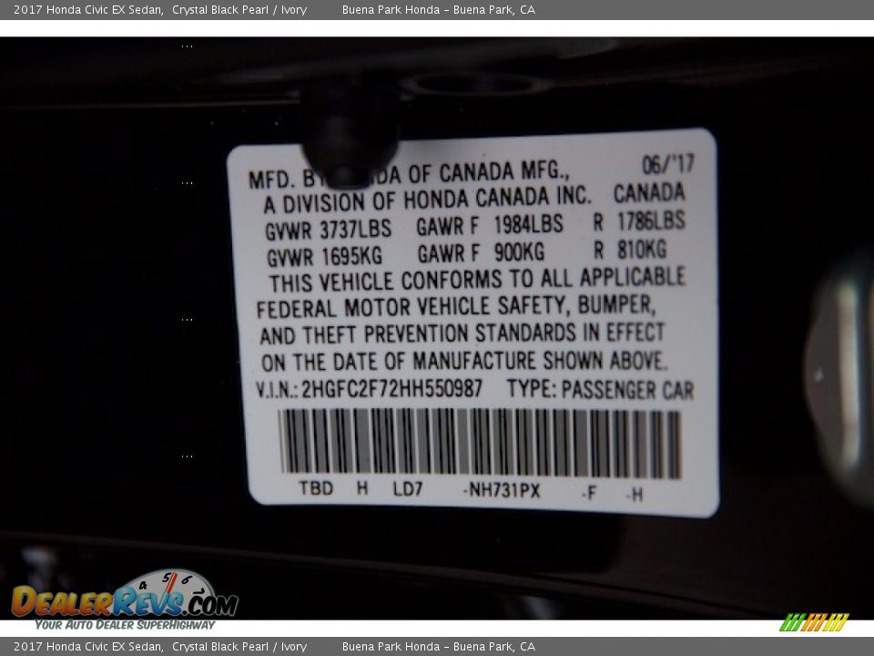 2017 Honda Civic EX Sedan Crystal Black Pearl / Ivory Photo #18