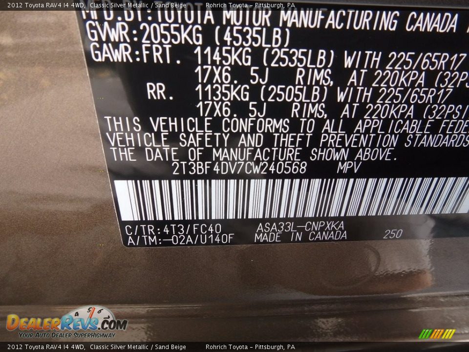 2012 Toyota RAV4 I4 4WD Classic Silver Metallic / Sand Beige Photo #27