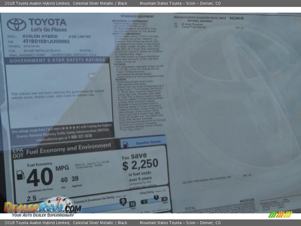 2018 Toyota Avalon Hybrid Limited Celestial Silver Metallic / Black Photo #10