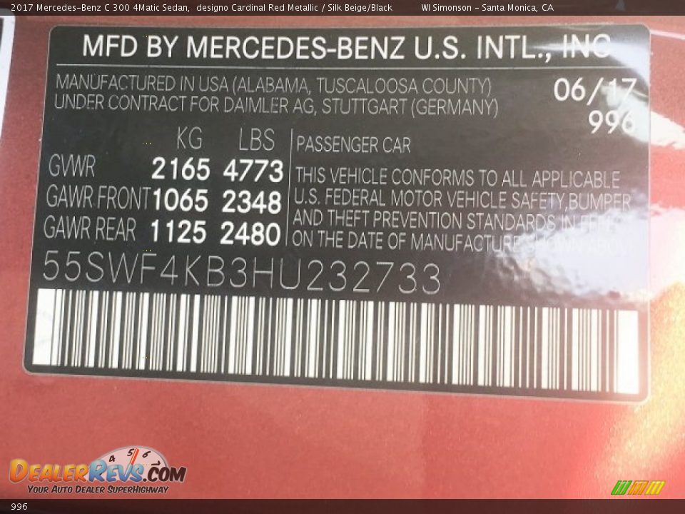Mercedes-Benz Color Code 996 designo Cardinal Red Metallic