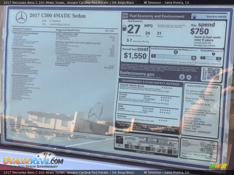 2017 Mercedes-Benz C 300 4Matic Sedan Window Sticker Photo #11