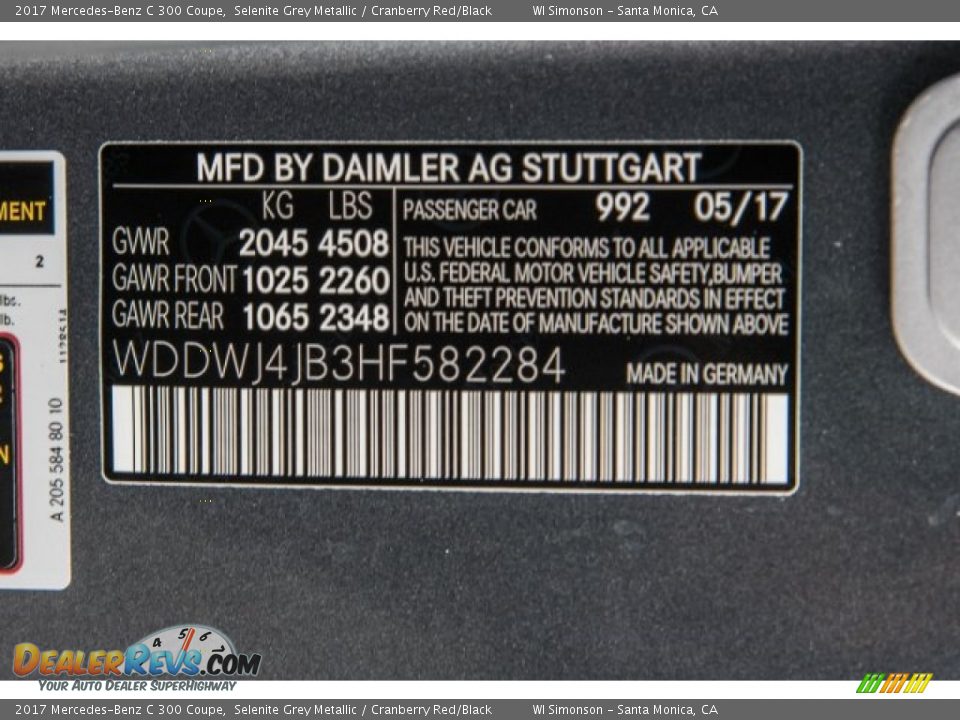 2017 Mercedes-Benz C 300 Coupe Selenite Grey Metallic / Cranberry Red/Black Photo #10