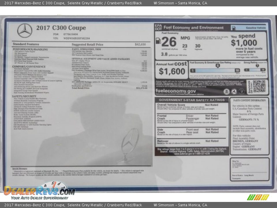 2017 Mercedes-Benz C 300 Coupe Selenite Grey Metallic / Cranberry Red/Black Photo #11